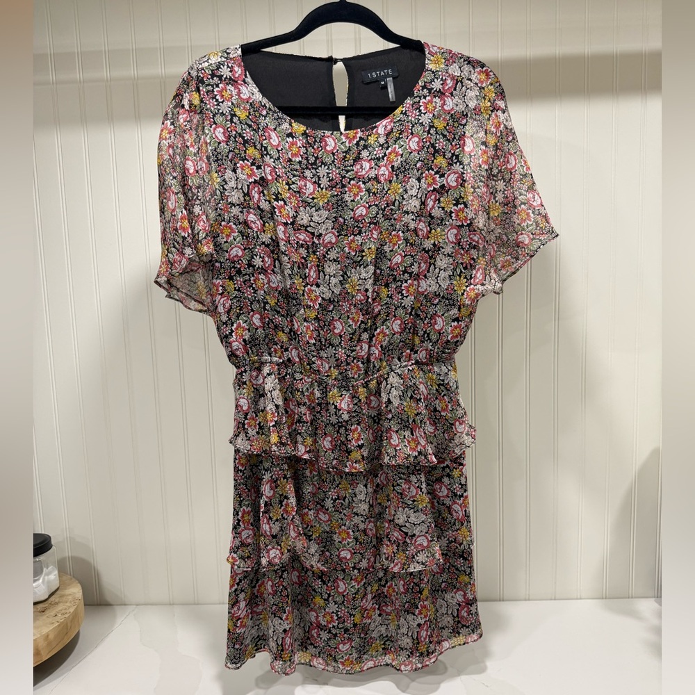 1. State Floral Black Ruffled Tiered Dress